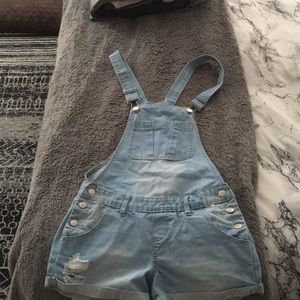 Distressed overalls